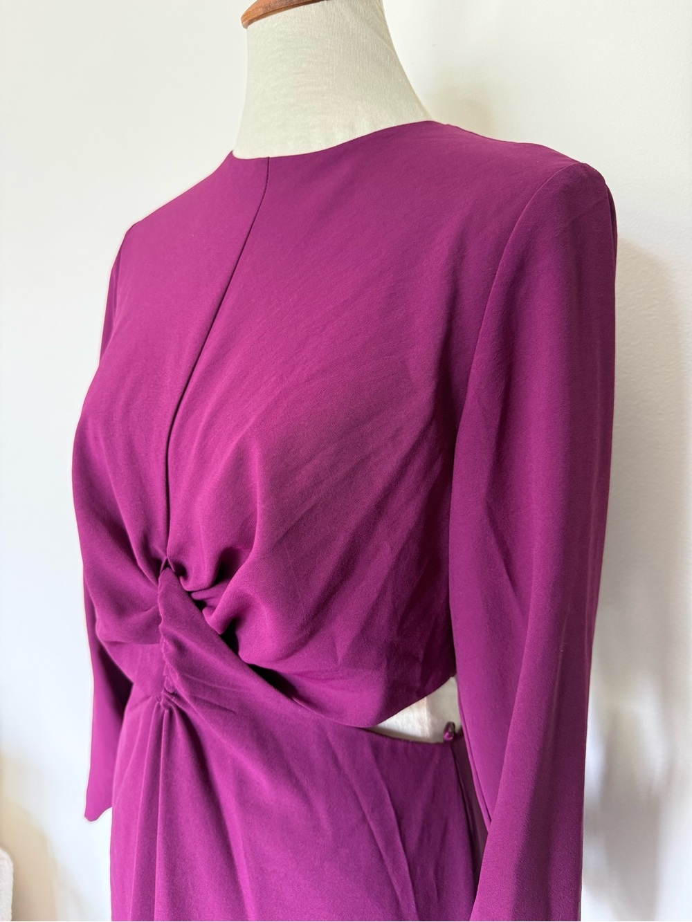 NWT Zara Twist-Front Long Sleeve midi Dress in Fuchsia